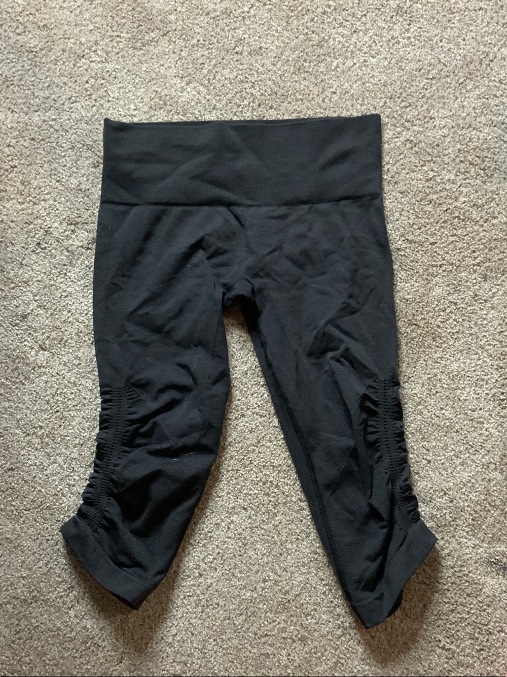 lululemon athletica Black Capri Leggings with Ruched Side Panels